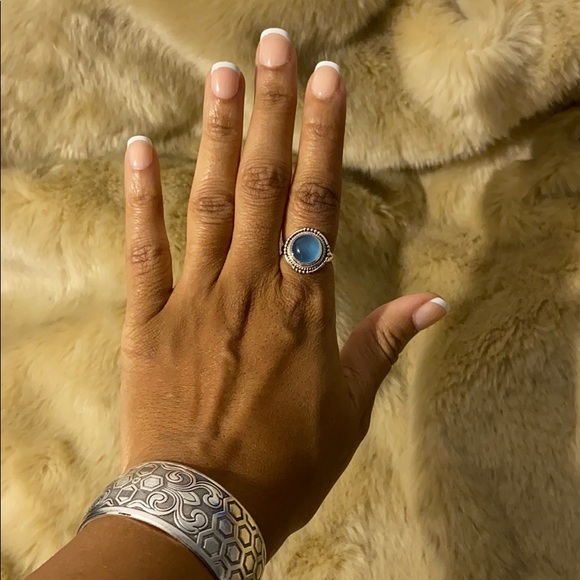 BLUE CHALCEDONY Ocean Blue Gemstone ๐ 925 Silver Ring Vintage Boho Retail $140 - Picture 4 of 9
